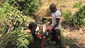 feeling excited during quick riverside romp with asian european couple and big cock