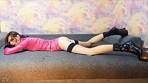 Oh Wow, Ponygirl Crossdresser Lying On The Couch!