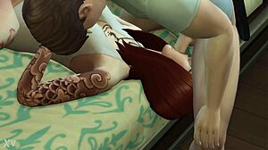 sims 4 redhead casually takes on two guys in blowjob fucking threesome with spitting