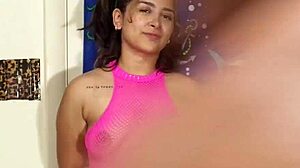 Petite 18yo babe in dress shares passionate kissing session with maxxx loadz for sexy natural tits action