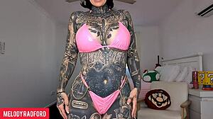 Slutty micro bikini twerking with easter bunny lingerie try on haul big tits ass shaking close-up