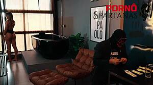 gabily takes anal creampie in wet pussy doggystyle. blonde lingerie blonde shows shaved close-up with tan lines.