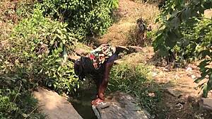 feeling excited during quick riverside romp with asian european couple and big cock