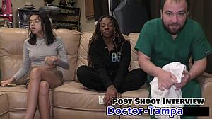 Oh No! Student Intern Giggles During Dr Tampa's Backstage Exam With Shaved Pussy Spread!