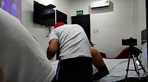 Ebony Latina milf gets exciting massage with mineral oil from stepson leading to unrestrained sex without lubricant