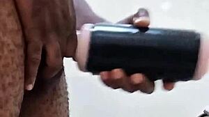 Girlfriend Absent So Solo Cock Help In Bathroom With Huge Toy