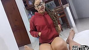 stepsister turns 18 and begs for her first porn video with creamy pussy anal creampie action.