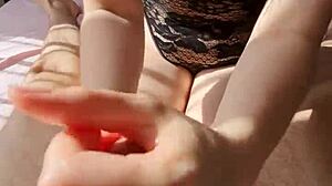 Uh, hot sunny handjob massage with couple jerking off to cumshot... y'know, in lingerie for orgasm thrill.
