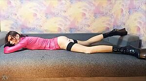 Oh Wow, Ponygirl Crossdresser Lying On The Couch!