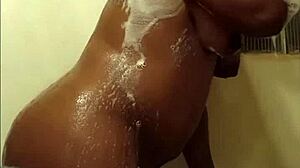 Drippythicklys Wet Ebony Big Ass and Tits in Shower Play Dripping Pussy