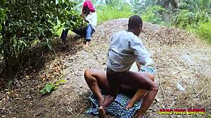 This bbw kings wife gets fucked by two big cock pornstars in the bush with creampie