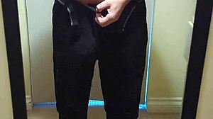 Cumshot before preparing for bed with amateur solo masturbation close-up on big cock in bedroom