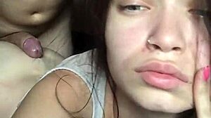 Fucked cute 18 year old european babe with natural tits behind garages then on bed