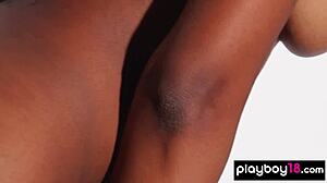 Skinny Ebony Ballerina Jahla Pope Teases With Shaved Pussy Striptease During Daily Workout Undressing