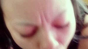 Open wide for my big cock, she says during delicious homemade deepthroat blowjob with cumshot