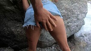 he fucked his girlfriend wild outdoor next to a river with bent over doggystyle big ass