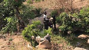 feeling excited during quick riverside romp with asian european couple and big cock