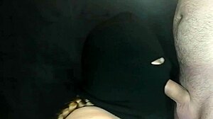 Hey, why does my step sister's hot mouth suck my big cock so deep while her face is hidden by a balaclava?