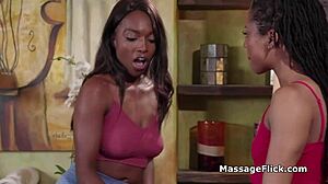 Oily black ass and pussy eating massage with teen lesbian rimjob and cunilingus