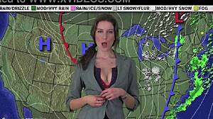 naked weather girl strips outdoors teasing with ripped clothes