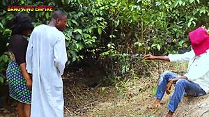 This bbw kings wife gets fucked by two big cock pornstars in the bush with creampie