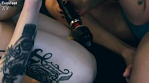 Feel the power! This bitch dominates you with her pussy and feet