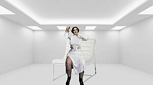 Granny Princess Leia in Cosplay Deepthroats and Sucks Darth's Fat Dick with Kissing