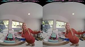 Lazy stepson watches blonde milf masturbate solo with toys on shaved big tits in reality pov.