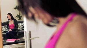 Stepmom teaches teen big tits babe in lingerie threesome with cowgirl riding