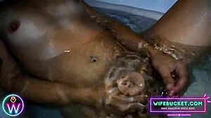 Wifebucket homemade: Dildo plunging into my tight pussy in the bathtub!