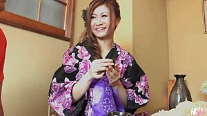 Japanese hostess Ruri Kikukawa takes cock in hairy pussy for creampie proving cum thirsty slut