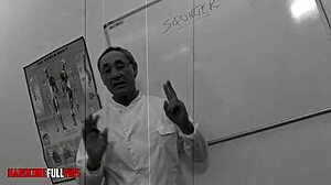 milf bends over for cock pounding from behind as another guy face fucks her shaved pussy hard