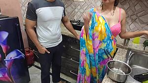 Indian desi bhabhi teases her devar with big tits and footjob before rough doggystyle fuck in kitchen for first time fantasy.