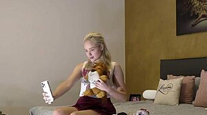 Big tits girl in clothes and high heels gives handjob to amateur guy with monster cock dripping precum