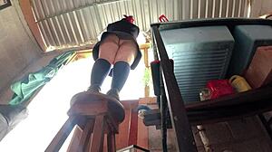 she wears a skirt but can't reach so the big ass mexican colombian student gets recorded under her skirt with hidden voyeur cam spying upskirt