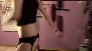 Sexy little kitten Theory dances in thong and garter belt homemade