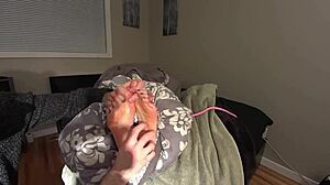 CEO tickles and licks secretary's sexy nylon soles wildly!