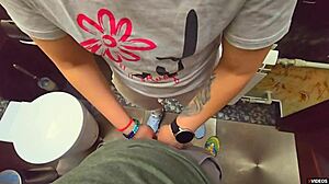 Stranger blasts cum load into my panties during quickie in restaurant toilet with milf pov creampie.