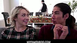 pervy stepbrother contrasts hot stepsister's big natural titties with his big dick enjoyment