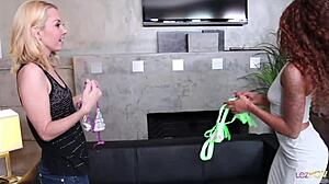 Blonde And Ebony Lesbians Lick Pussies Sensually