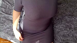 Amateur couple enjoys passionate pov handjob and blowjob with cumshot on hot dress