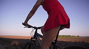 Check out this hot bicycle ride with upskirt ass worship flashing.