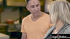 older woman gags on young 18+ guy's wet cock before pounding her mature pussy