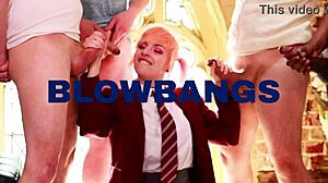 redhead nurse in uniform sucks cock through gloryhole. she swallows cum from patient next door.