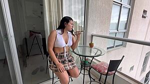 brunette teen amateur babysitter gets rough doggystyle from big cock in bedroom with facial cumshot