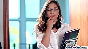 this 19yo brunette casually facesits her busty stepsis while kissing and licking hairy ass in bedroom