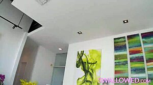 kristen scott and quinn wilde team up for a sloppy deepthroat blowjob with cum swapping action