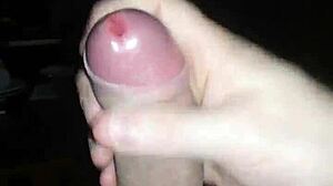 Jerking off solo to transsexual porn until cumshot jizz covers everything