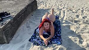 naughty brazilian latina cousin sucks cock pov on public beach outdoors like a sexy prostitute