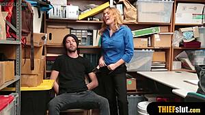 Blonde milf security guard dominates thief with rough doggystyle fucking